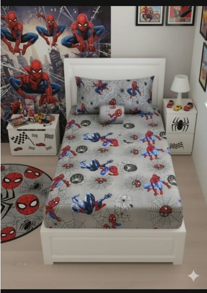 Gri Örümcek Adam Tek Kişilik Lastikli Çarşaf Seti modelleri