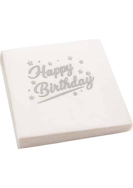 2 Paket Happy Birthday Doğum Günü Peçetesi Gümüş Toplam 32 Adet Peçete Parti Peçetesi