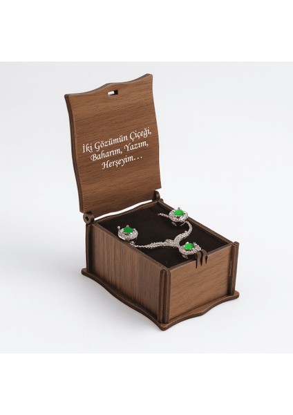 Hediye Notu Yazılı Kahverengi Ahşap Kolye Küpe Bileklik Set Takı Kutusu - M4 modelleri