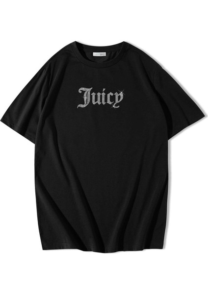 Unisex Oversize Taş Baskılı Juicy T-Shirt