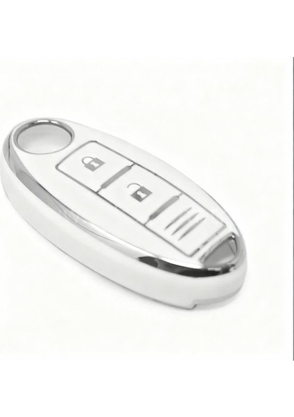 Lüks Nissan Micra, Juke, Qashqai, Note, Navara, Pulsar Smart Nano Anahtar Kılıfı – Beyaz & Gümüş fiyatları