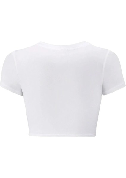 Kadın Kelebek Kristal Taş Baskılı Crop T-Shirt Beyaz fiyatları