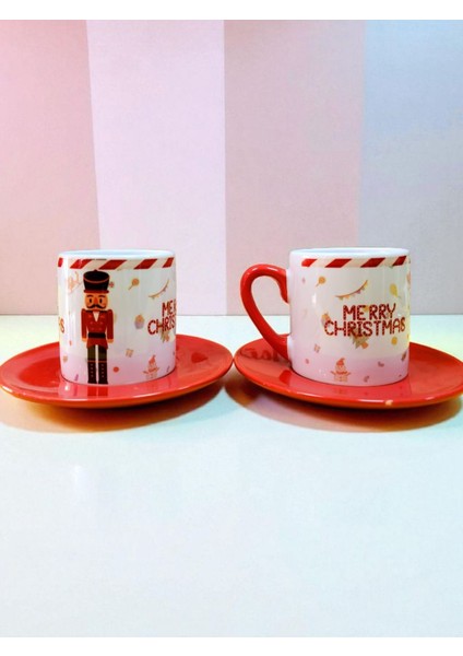 Yılbaşına Özel Kurşun Asker Temalı Kırmızı Türk Kahvesi Fincanı 2'li