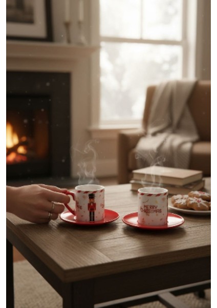 Yılbaşına Özel Kurşun Asker Temalı Kırmızı Türk Kahvesi Fincanı 2'li modelleri