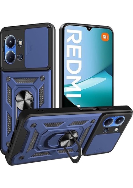 Xiaomi Redmi 15C Kılıf Kamera Korumalı Sürgülü Yüzüklü Standlı Armor Military Tank Kızaklı Sert Kapak