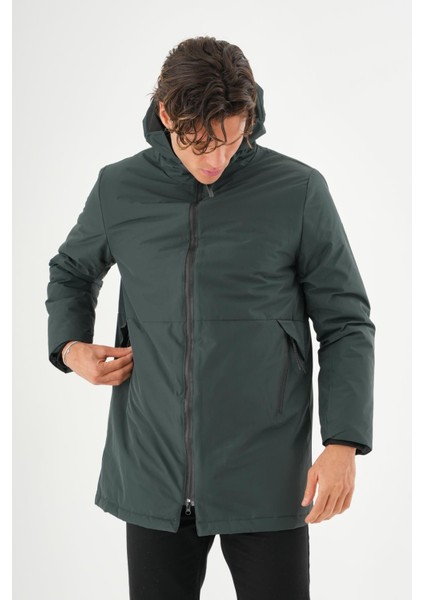 Erkek Regular Fit Kapüşonlu Fermuarlı Çok Cepli Kışlık Klasik Mont