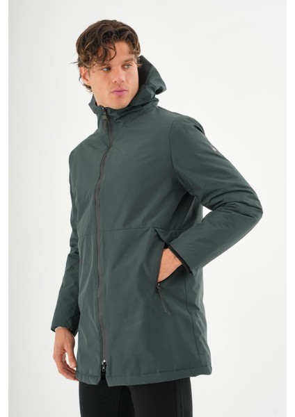 Erkek Regular Fit Kapüşonlu Fermuarlı Çok Cepli Kışlık Klasik Mont