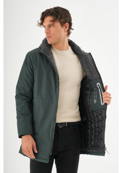 Erkek Regular Fit Kapüşonlu Fermuarlı Çok Cepli Kışlık Klasik Mont