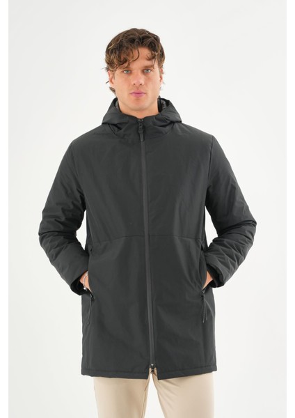 Erkek Regular Fit Kapüşonlu Fermuarlı Çok Cepli Kışlık Klasik Mont