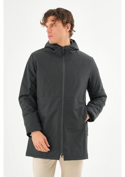 Erkek Regular Fit Kapüşonlu Fermuarlı Çok Cepli Kışlık Klasik Mont