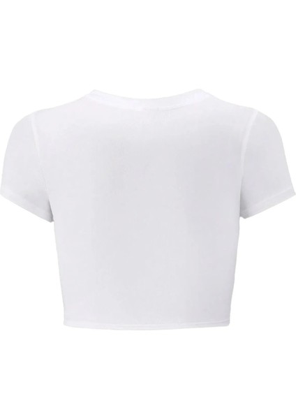 Kadın Reverse Kristal Taş Baskılı Crop T-Shirt fiyatları