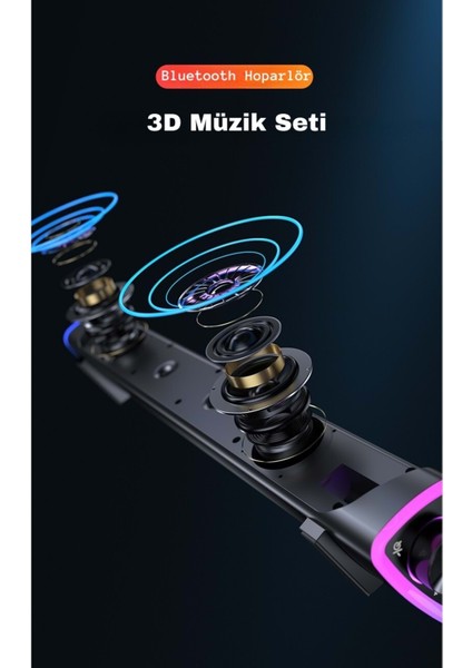 Bluetooth 5.0 Soundbar – Çift Hoparlörlü Rgb Işıklı Pc/tv/telefon Uyumlu USB Şarjlı 360° Surround Ses indirimleri
