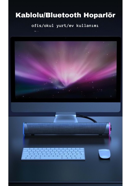 Bluetooth 5.0 Soundbar – Çift Hoparlörlü Rgb Işıklı Pc/tv/telefon Uyumlu USB Şarjlı 360° Surround Ses