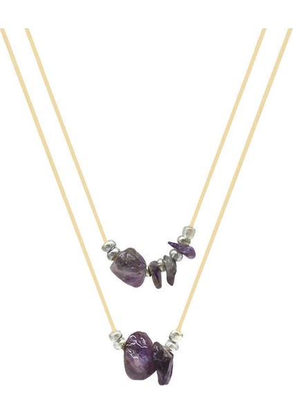 Zarif Ip Zincirli Natural Form Ametist Doğaltaş Kadın Kolye