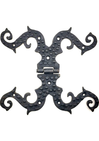 Antika Tarz Dekoratif Pirinç Süslü Menteşe - 190x170 mm, Oksit