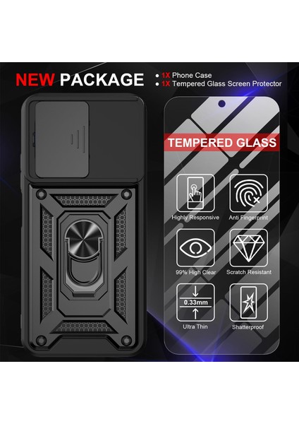 Xiaomi Redmi 15C Kılıf Kamera Korumalı Sürgülü Yüzüklü Standlı Armor Tank Kapak + Ekran Koruyucu Cam Set fırsatları