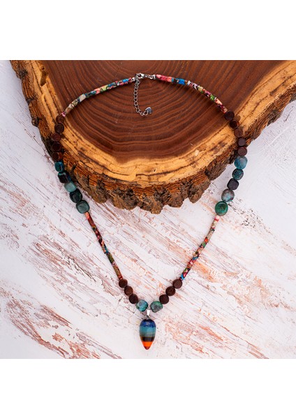 Varisit, Hindistan Cevizi ve Turkuaz Doğal Taş Kadın Kolye – Doğal Enerji, Zarafet ve Canlılık Kolyesi