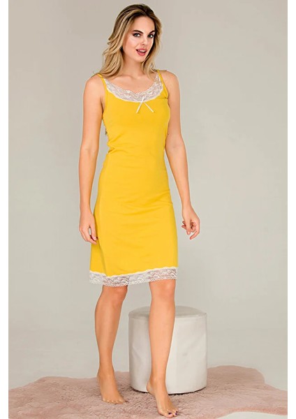 Lady Dantel Detaylı Sarı Gecelik
