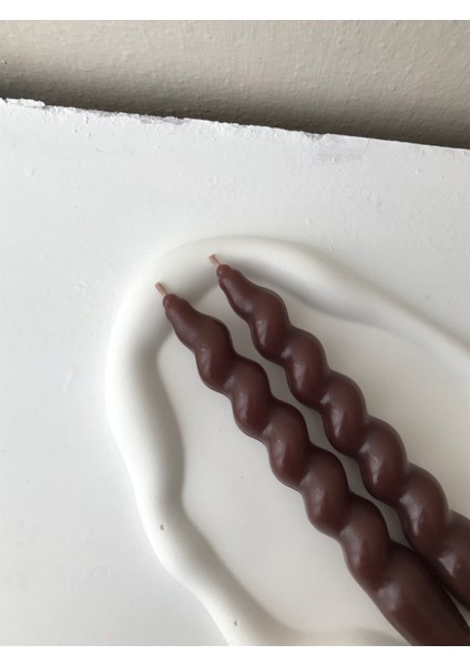 2'li Acı Kahve Burgulu Spiral Şamdan Mumu - Dekoratif Şamdan Mumu