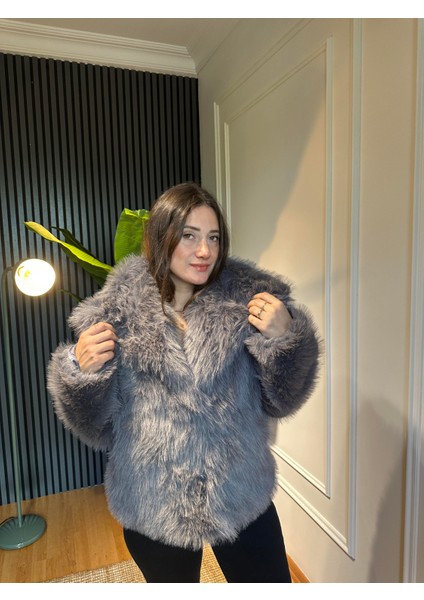 Şal Yaka Kürk Mont Gri fiyatları