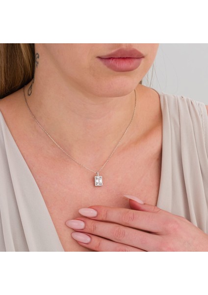 Baget Tek Taş Gümüş Kolye