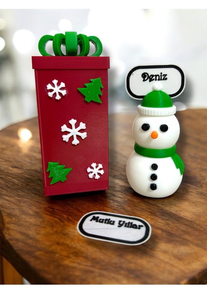 Kardan Adam ve Hediye Kutusu- Özelleştirilebilir Sevimli Hediyelik Kutulu Set- Yılbaşı