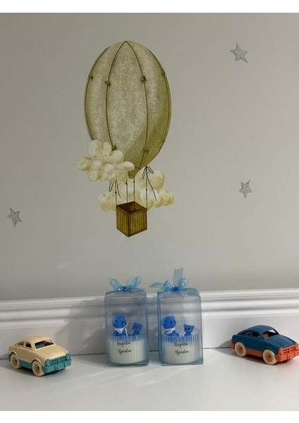 Yeni Doğan Erkek Bebek Doğum Tebrik Hediyesi Şeffaf Asetatlı Kutuda Sevimli Ayıcık Tasarım Mum fırsatları