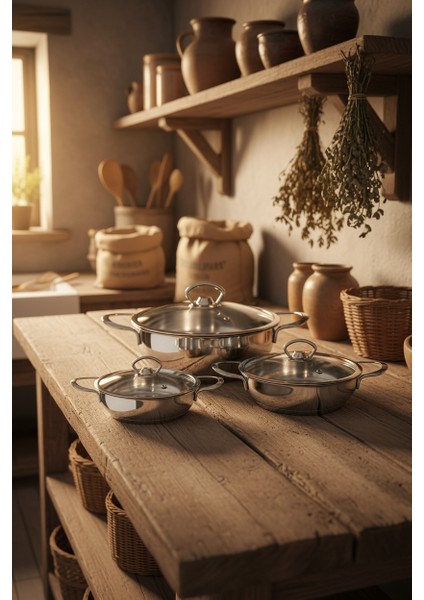 Meyra 6 Parça Çelik Sahan Seti (16-18-20 Cm) modelleri