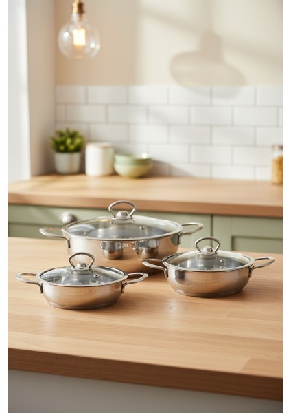 Meyra 6 Parça Çelik Sahan Seti (16-18-20 Cm) fırsatları
