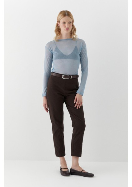 Beli Lastikli Gabardin Pantolon Kahverengi