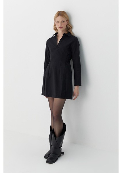 Gömlek Yaka Mini Boy Elbise Siyah fiyatları
