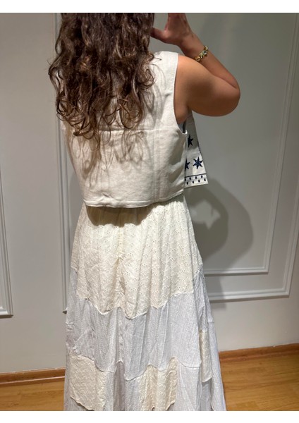 Nakışlı Yelek Krem