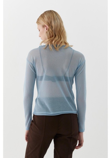 Yarı Transparan Uzun Kollu T-Shirt Mavi fırsatları