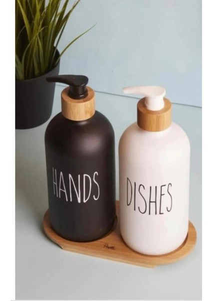 2li Bambu Standlı Siyah-Beyaz Sıvı Sabunluk 500 ml fiyatları