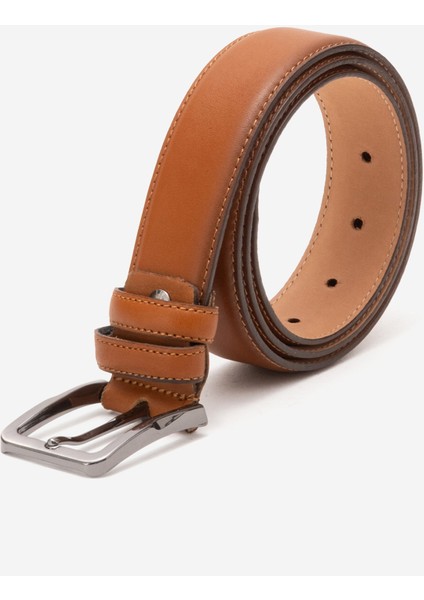 Hakiki Deri 3.5cm Erkek Takım Elbise Dikişli Klasik Kemer 518 Taba