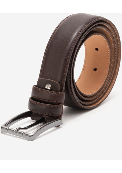 Hakiki Deri 3.5cm Erkek Takım Elbise Dikişli Klasik Kemer 518 Kahverengi