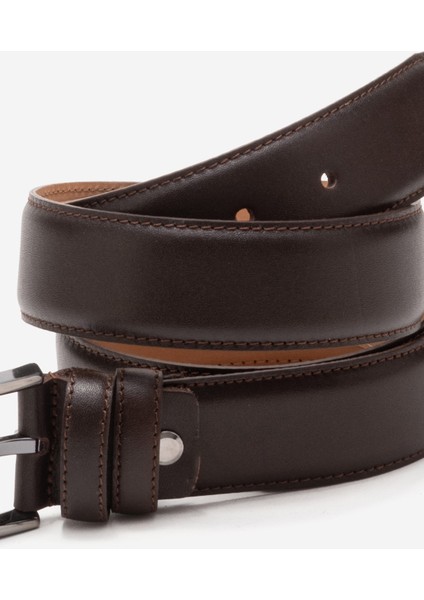 Hakiki Deri 3.5cm Erkek Takım Elbise Dikişli Klasik Kemer 518 Kahverengi modelleri