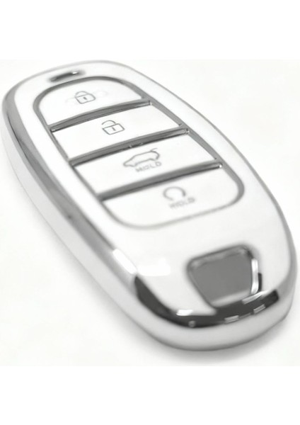 Hyundai 2021–2024 Yeni Tucson & Santa Fe Uyumlu Anahtar Kılıfı – Beyaz & Gümüş