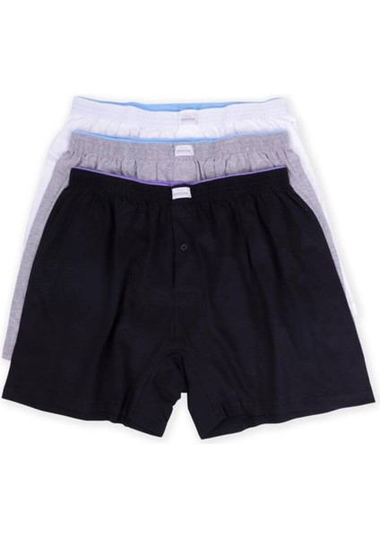 Erkek 3'lü Düğme Detaylı Havlu Bel Siyah Beyaz Gri (3 Renk Tek Paket) Battal Boxer indirimleri