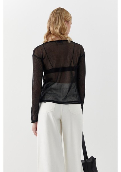 Yarı Transparan Uzun Kollu T-Shirt Siyah indirimleri