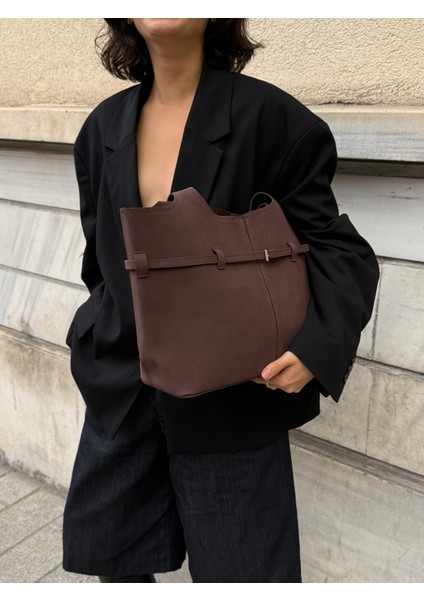 Ilot.ıstanbul | Büyük Boy Kemer Tokalı Süet Görünümlü Tote Çanta Ofis ve Iş Omuz Çantası