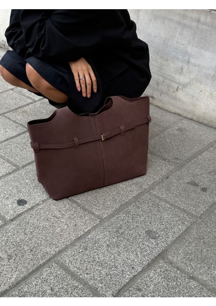 Ilot.ıstanbul | Büyük Boy Kemer Tokalı Süet Görünümlü Tote Çanta Ofis ve Iş Omuz Çantası fırsatları