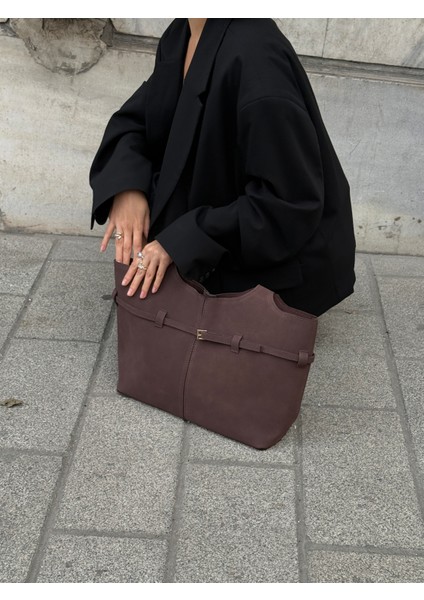 Ilot.ıstanbul | Büyük Boy Kemer Tokalı Süet Görünümlü Tote Çanta Ofis ve Iş Omuz Çantası indirimleri