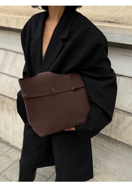 Ilot.ıstanbul | Büyük Boy Kemer Tokalı Süet Görünümlü Tote Çanta Ofis ve Iş Omuz Çantası