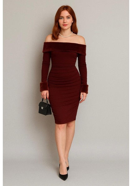 Kadın Madonna Kürk Yaka Yılbaşı Yeniyıl Elbise