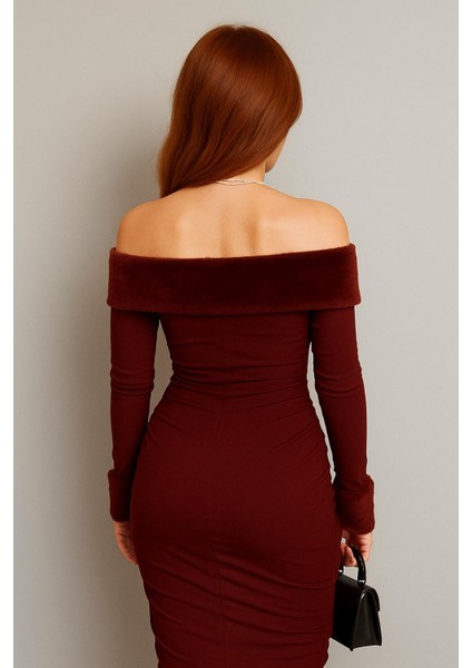 Kadın Madonna Kürk Yaka Yılbaşı Yeniyıl Elbise modelleri