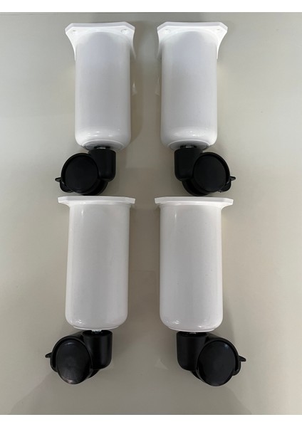 Tekerlekli Frenli Kilitli Sihirli Sehpa Ayağı Lüx 20 cm 4 Adet Bohem Ayak 360 Derece Beyaz