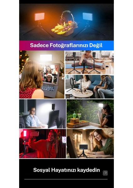 Video Fotoğraf Dolgu Işığı RGB-CL120 LED 9000K LCD Ekran 20 Efekt Dslr Vlog Canlı Yayın