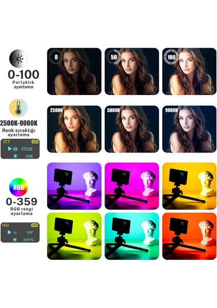 Video Fotoğraf Dolgu Işığı RGB-CL120 LED 9000K LCD Ekran 20 Efekt Dslr Vlog Canlı Yayın
