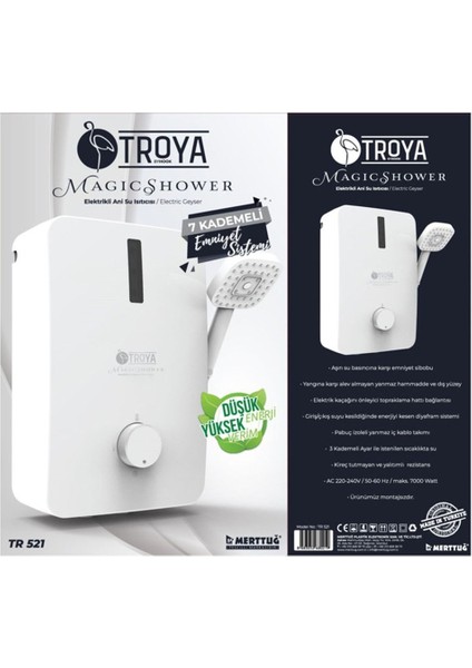 Ec Troya Magic Shower Ani Su Isıtıcı Anında Sıcak Su, Modern Tasarım Maksimum Konfor modelleri